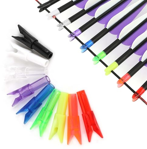 Poearcus 60pcs Archery Arrow Nock ID 6.2mm/.24 Arrow Nocks Replacement Arrow Tail Durable Speed Shooting Design for Target Practice & Hunting (Type 1, Transparent red)