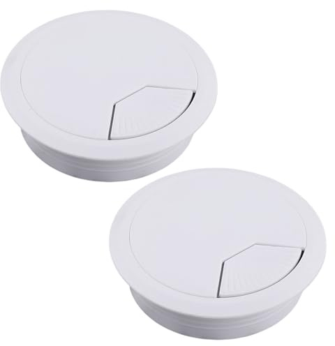 Pasacables de plástico blanco para oficina, 2 unidades de pasajes de cable inalámbricos redondos, diámetro de 80 mm, guía de cables para empujar, canal de escritorio, pasacables