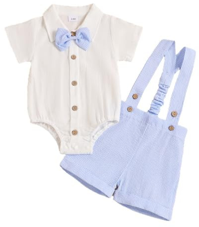 JENJON Sommaroverall för barn, enfärgad, med korta ärmar, med sladd + randigt set, 6-12 M�nader