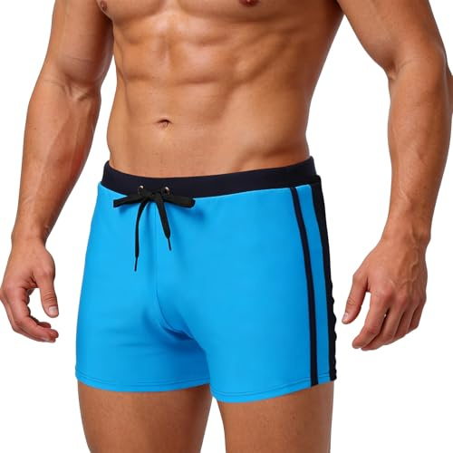 BBXWANG Swimming Shorts Men Quick Dry Mens Swimming Trunks Stretchy Beach Board Short Boxer Swimwear with Drawstring (UK, Alpha, M, Regular, Regular, Royal Blue + Navy Blue)