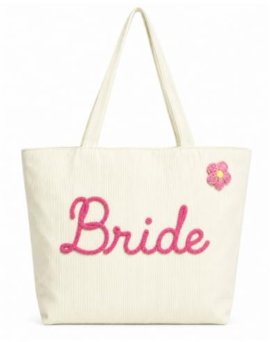 Sukizifa Cord Brudväska, Bride to be JGA väska med dragkedja, stor manchesterväska tygväska, brud och brudtärnor, broderad, bröllopspresent