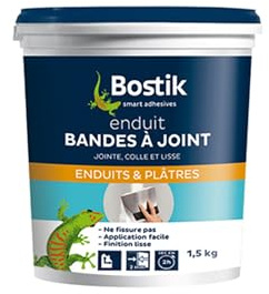 Bostik Enduit Bandes à Joint en pâte, Jointe Lisse et Colle, Prêt à l'Emploi, Application Facile, Blanc, Pot de 1.5 kg