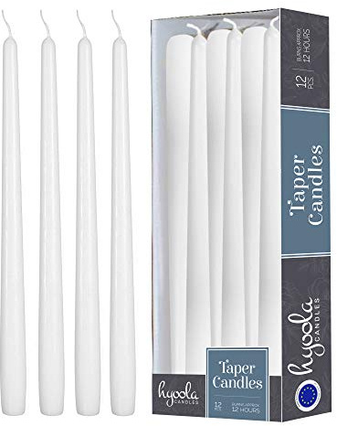 Hyoola 12 Pack Tall Taper Candles - 14 Inch White Dripless, Unscented Dinner Candle - Paraffin Wax with Cotton Wicks - 12 Hour Burn Time