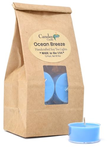 Ocean Breeze Scented - Soy Tealight Candles, 12 Pack - Blue Tealight Candles - Highly Scented - Made with Soy Wax - Handmade in The USA - Candeo Candle - Summer Scents