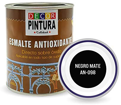 RC ocio Pintura antioxidante exterior para metal minio Pinturas esmalte antioxido para galvanizado, hierro, forja, barandilla, chapa para interiores y exteriores - Lata 750ml(Negro Mate)