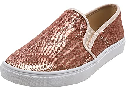 Feversole Women's Sequin Fashion Slip-on Sneaker Casual Flat Loafers,Baskets à Enfiler à la Mode pour Femmes Mocassins Plats décontractés