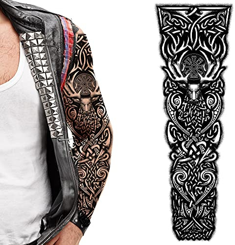 2x Viking full arm stag Elk Temporary tattoo elk deer noose body art stickers nordic celtic tribal middle ages medieval full adults kids men women arm leg sleeves fancy dress cosplay
