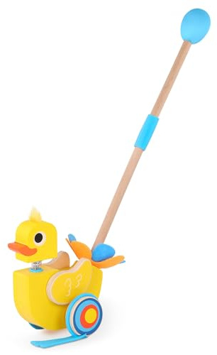 Battat - Anatra Quack & Go - Giocattolo da Spingere a Forma di trampoliere - Anatra di Legno - Passeggiate e Alette - Suoni sciocchi e Bobble Head - 12 Mesi +