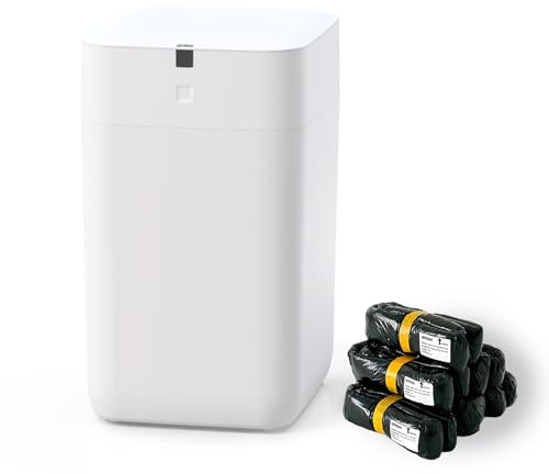 Airdeer Automatic Trash Can, 4 Gallon Self Sealing and Self-Changing Smart Trash Can, Motion Sensor, Touchless Garbage can with lid for Kitchen Bathroom Bedroom Office, 6 Refill Rings(A1, White)