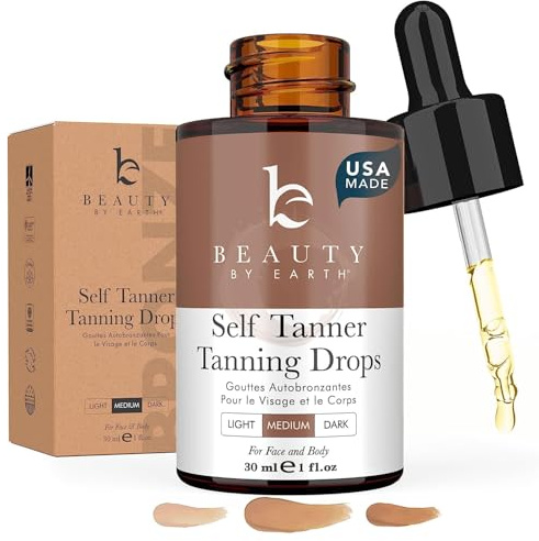 Self Tanning Drops - USA Made with Natural & Organic Ingredients, Medium Face Tanning Drops to Add to Lotion, Moisturizing Bronzing Tanner for Face & Body, Toxin Free Tanner for Fake Tan