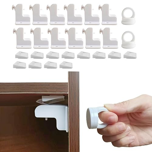 Ey Vind - Leistungsstarke Sicherheits-Schrankschlösser für Kleinkinder, 12 Stück, 2 Schlüssel, Babysicherung, kindersichere Schrankriegel, magnetische Kindersicherungen für Schränke und Schubladen,