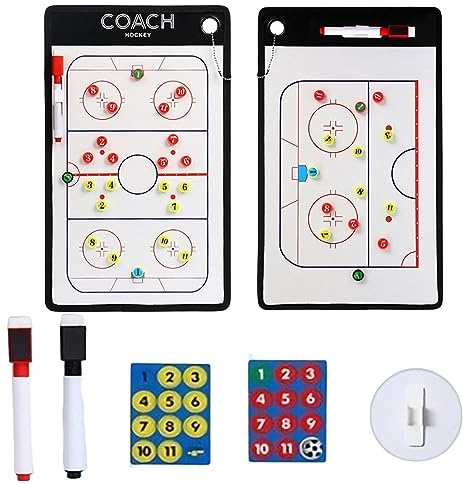 Joyeee Tableau d'entraînement de hockey sur glace, tableau magnétique effaçable à sec sur deux côtés avec tableau d'entraîneur complet et demi, marqueur magnétique à deux marqueurs et