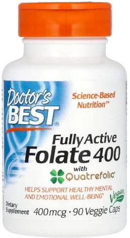 Doctor's Best - Fully Active Folate 400 mit Quatrefolic | Essentielles B-Vitamin für Gedächtnis und Stimmung - 90 Kapseln