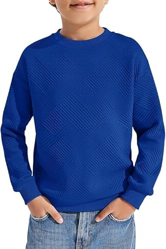 Haloumoning Camiseta de manga larga para niños Sudadera de cuello redondo Suéter liso Camiseta de manga larga Top básico, azul oscuro, 140