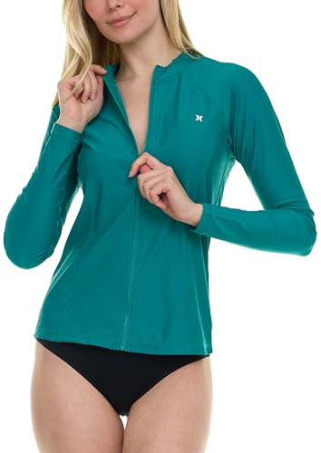 Hurley Women's Full-Zip Rash Guard, Long Sleeve UPF 50+ Swim Shirt Surf Top