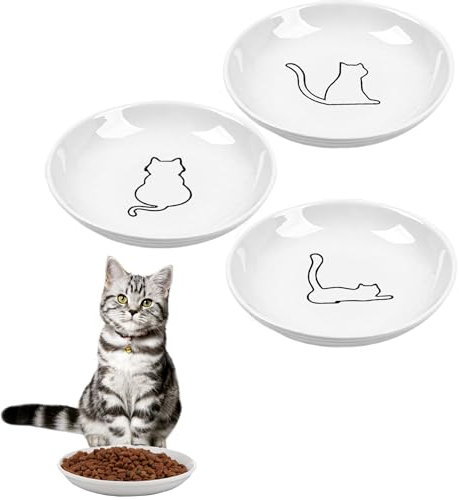IUKUNNE Cuenco de Cerámica para Gatos - 3 Piezas de Comederos Planos para Comida