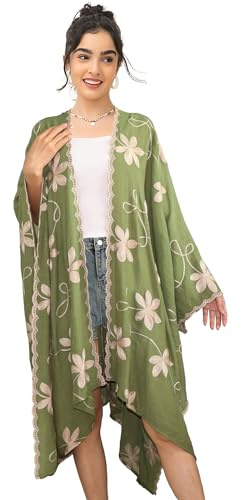 Coton Brodé Floral Kimono Plage Femme Loose Caftan Boho Beach Bikini Cover Up Long Shawl pour Femme