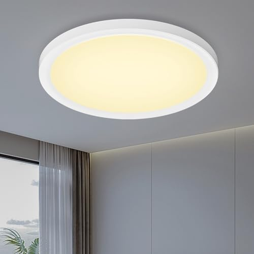 Birnetek® Plafonnier LED, Luminaire Plafonnier Salon 18W 1800LM, 3000K, IP44 Étanche, Moderne Et Épuré, Très Mince Éclairage De Plafond Pour Chambre à Coucher, Salle De Bain, Salon 220 * 21mm