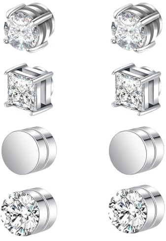 JUGUTA 4 Pares Pendientes Magnéticos, Sin Necesidad De Perforar, Pendientes De Imán Para Hombre Y Mujer, 6 Mm (Plata)