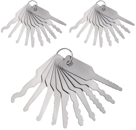 Roucerlin 3 Sets Emergency Master Key with String, Multiple Shapes Stainless Steel Key, Portable Car Pick Tool for Locksmith Opening Unlocking Tools (10-Piece Set)