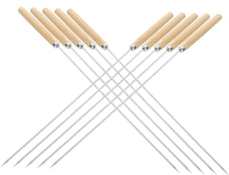 COLLBATH 50 piezas Brochetas de Barbacoa Acero Inoxidable Pinchos Planos y Redondos con Mango de Madera Antideslizante para Carne Verduras y Camping Longitud