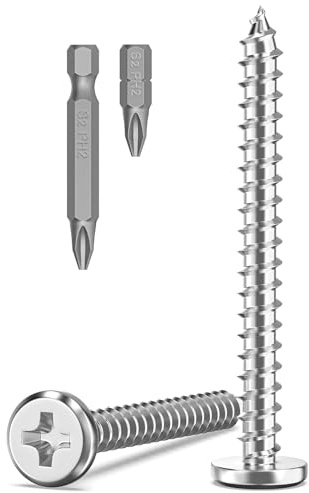 Valorada 20Pcs M4 Screws for Wood, M4 x 40mm Flat Head Self Tapping Screws, 304 Stainless Steel, Phillips Drive with 2Pcs Bits