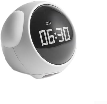 Sveglia digitale con schermo LED curvo, funzione snooze regolabile, visualizzazione della temperatura in tempo reale, modalità notturna e semplici controlli a 3 pulsanti per bambini (bianco)
