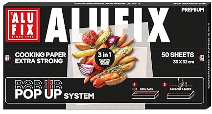 Carta da forno ALUFIX/ 50 fogli per confezione/ 33cm x 32cm/ bianca/carta da forno antiaderente/per cottura al forno/adatta agli alimenti/per cottura al forno e frittura