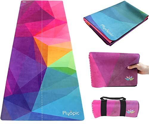 Plyopic. 3-in-1 Travel Yoga Mat/Hot Yoga Towel/Gym Mat Topper. Non-Slip, Portable, Foldable, Washable and Eco-Friendly | 1.5mm Thin | Ideal for Yoga, Hot Yoga, Pilates, Fitness, Exercise and Travel