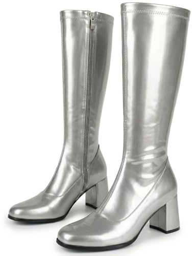 Damen-GoGo-Stiefel, 1960er/70er-Retro-Look, Größe EU 36-47,5, Silber - silber - Größe: 39 EU