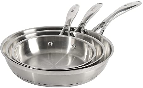 ProCook Professional Stainless Steel Frying Pan Set Uncoated Induction & Oven Safe Pans Dishwasher Safe Cookware - 3 Piece, 20/24/28 cm