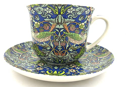 Abbeydale Collection Gift Boxed jumbo cup and saucer in William Morris Blue Strawberry thief design.