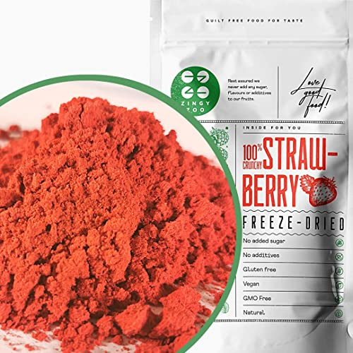 Polvo de Fresa | Fresa Liofilizada Pura Cruda Sin Gluten 12:1 Concentrado | Freeze Dried Strawberry Fruit Powder | Fruta Liofilizada en Polvo | 100% Hecho de Fresas Frescas Deshidratada Raw Vegan