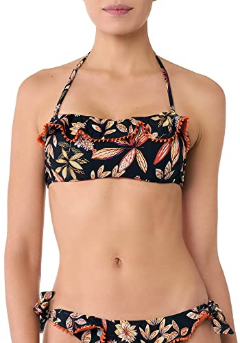 goldenpoint Bikini Mujer Bañador Top Bandeau con Volantes Colección Martinica, Negro, Talla 85
