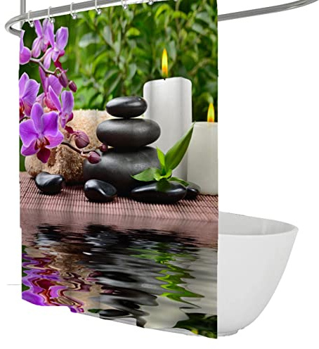 SAISEMIHOME Zen Spa Lotus Shower tende Pietre di basalto Olio alle erbe Profumo Candele Bambù Meditazione giapponese Home Decor Set impermeabile W200xL200cm tende da doccia