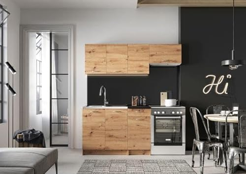 Genérico Muebles de Cocina Completa Color Roble Artesano 120 y 180 cms Encimera incluida ref-23