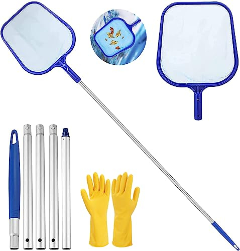 Voarge Pool Kescher, Kescher PoolReinigung mit Alu Teleskopstange,122 cm lang-Teichkescher,Feinmaschig - Für Teich, Algen Pool, Pool Kescher Set