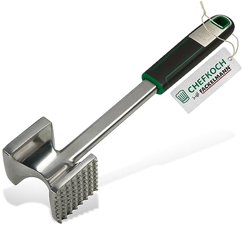 FACKELMANN CHEFKOCH Fleischklopfer Premium – Für perfekt geklopfte Schnitzel & Co – Doppelseitig: Flach zum Plattieren & Rau zum Aufrauen – Aluminium, Länge: 26,5 cm