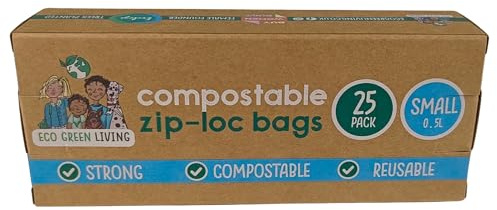 Eco Green Living 0.5 Litre Food Storage Bags, Plastic Free Zip Lock Bags for Food and Freezer Storage, Leakproof Small Sandwich Bags, 15 x 15cm - 25 Bags