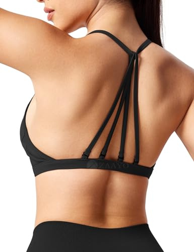 ZAAYO Reggiseno Sportivo da Donna Senza Ferretto, Forte Tenuta, Senza Schiena, Push Up, Reggiseno Imbottito Bandeau, Spalline Incrociate Regolabili, per Yoga, Fitness, Allenamento, Top Sportivo, Nero