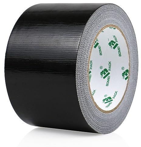 BOMEI PACK Nastro adesivo bianco largo Rinforzato 75mm x 30m Nastro Gaffer per fissaggio di riparazioni, bricolage, riparazione di libri, cucitura di tappeti, sigillatura di scatole (Nero)