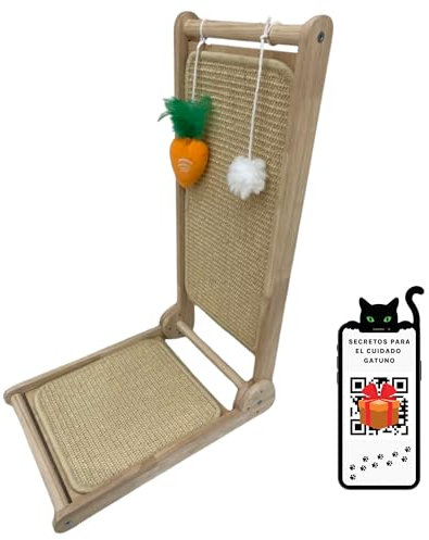 Rascador para Gatos Grandes, MÁXIMA Durabilidad y Resistencia, Sisal Natural, Madera Maciza, Rascadores de Gatos, Rascador de Gato, Forma de L, Plegable, Transportable, Incluye Juguete con Catnip