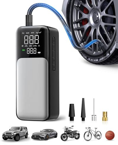 Tragbarer Luftkompressor, Fahrradpumpe mit digitalem Reifendruckmesser, 150PSI Luftpumpe für Autoreifen, 10000mAhwiederaufladbare Batterie, 12V DC Reifenpumpe für Auto, Fahrrad, Motorrad, Ball