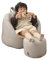 hoopyosms Kinder Sitzsack mit Fußhocker, Ergonomisches Kinder Relax-Sofa aus Pflegeleichtem und Strapazierfähigem Lederbezug, Kinder Sofa für Kinderzimmer oder Spielecke, Grau