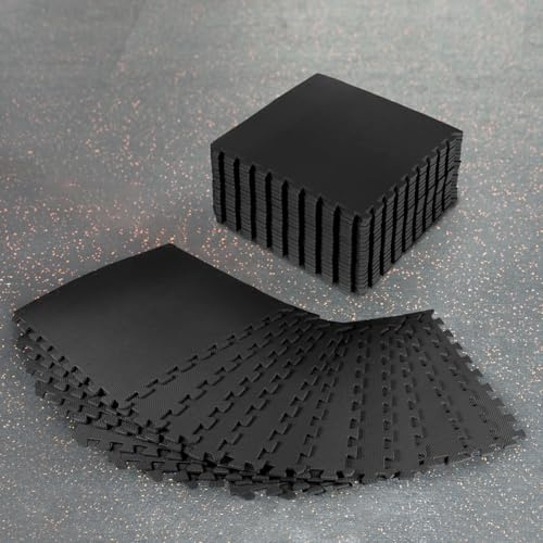 FORZA Interlocking Gym Flooring | High-Density EVA Foam Tiles for Home & Commercial Gyms – Non-Slip Exercise Mat for Floor Protection – Shock-Absorbing & Easy to Assemble (Black, Pack of 4)