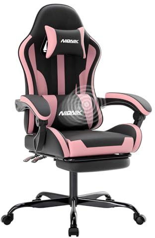 NIONIK Bürostuhl Gaming Stuhl, Gamer Stuhls Computerstuhl mit Fußstütze, Gepolstert Gaming Chair,Gaming Sessel für Erwachsene, Drehsessel Schwarzrosa