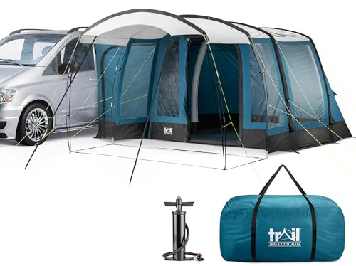 Trail Aston Air Driveaway Awning for Campervans & MPVs, Fitting Height 180cm-210cm, Inflatable TPU Poles, Safety Purge Pump, PVC Skylights, Canopy, UPF50+, 5000mm Waterproof, L330cm x W300cm x H210cm