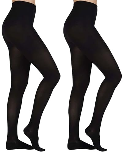 Lancry 2 Pairs 100 Denier Thick Black Tights for Women Soft Stretch Opaque Control Top Winter Thermal Pantyhose (UK, Alpha, M, Regular, Regular, Black)