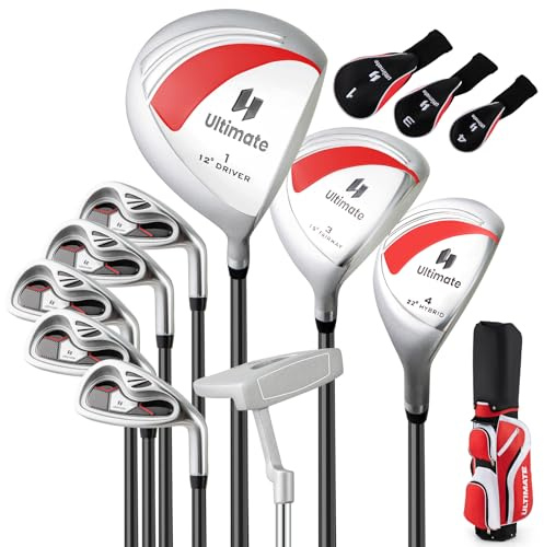 GOPLUS set med 10 golfklubbor för kvinnor, golfklubbor inkl. 460cc 1# Alloy Driver, 3# Fairway Wood, 4# Hybrid, 6–9# järn, 1 putter och stativ, 3 skogar med huvudbonader (röd)