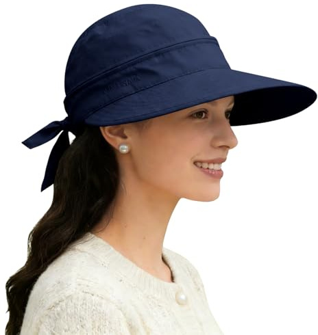 ADUDVLO Sun Hats for Women UK, Stylish UPF 50+ 2-in-1 Detachable Top & Adjustable Visor, Foldable Packable Wide Brim Beach Hat for Travel & Outdoor